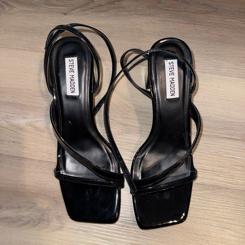 Steve Madden Glossy Black Strappy Heels